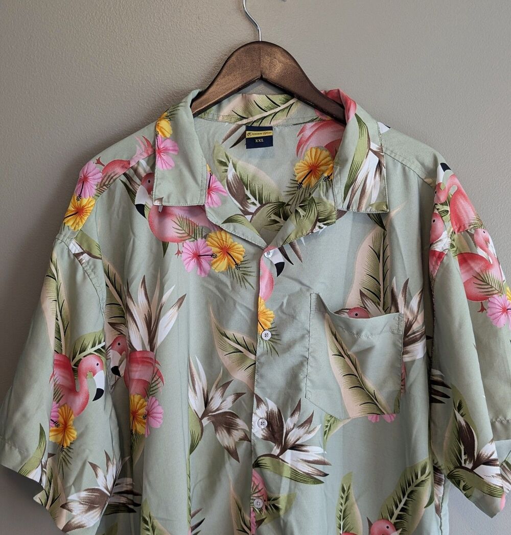Ocean Blue Mens XXL 2XL Hawaiian Shirt Floral Tropical Resortwear Vacation SS